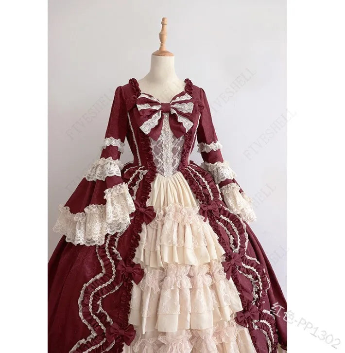 Anime Lolita Princess Dress For Women Cute Bow Lace Chiffon Stitching Dresses Ladies All-match Large Swing Skirts New