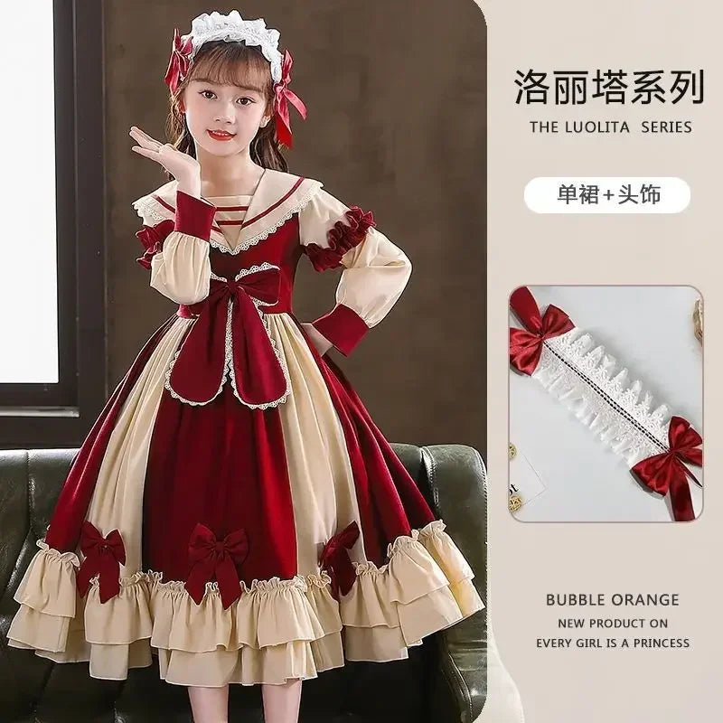 Petite Princess Lolita  Cute Princess Dress New Children's Fashion Birthday Dresses Tutu Send Headpiece 3-15Y 2023