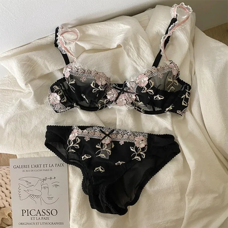 The Versailles Lace Lingerie Set | Push-Up Bra & Brief | Floral Lace Underwire | Parisian Princess