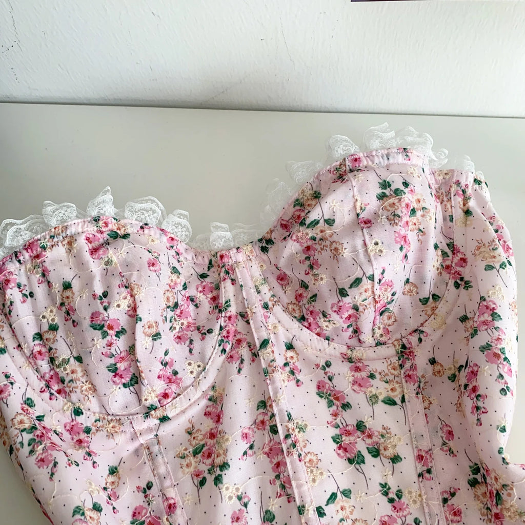 Parisian Floral Corset Tanks Top Corset Bustier Camis Chic Crop Top Women Party Sling Top Y2k