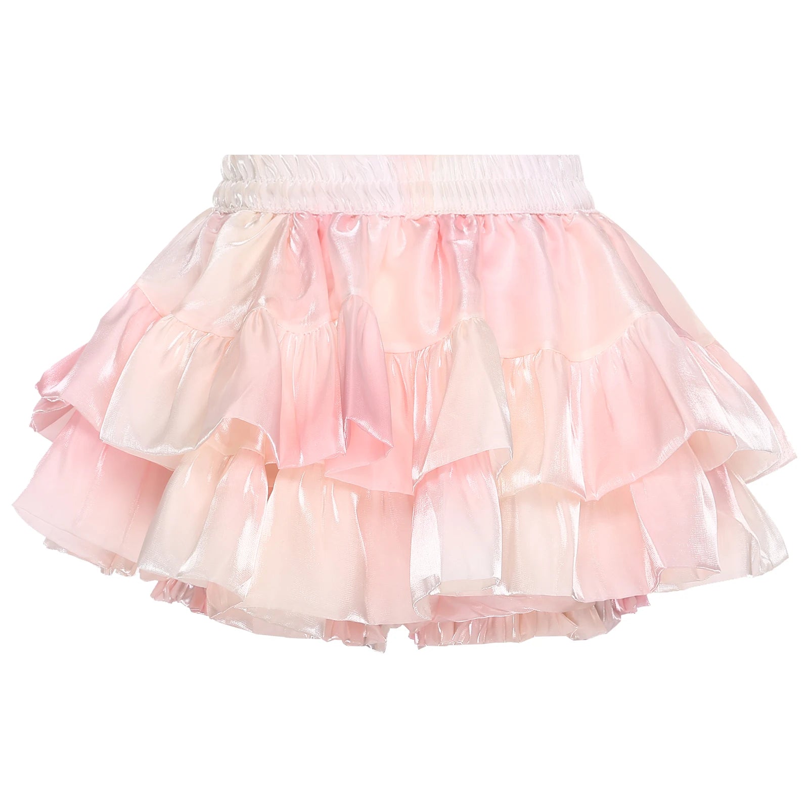 Women Lolita Pumpkin Shorts Puff Y2K Skirt Iridescent Tiered Culottes Elastic Waistband Ruffled Hem Built-in Skirt Anime Costume