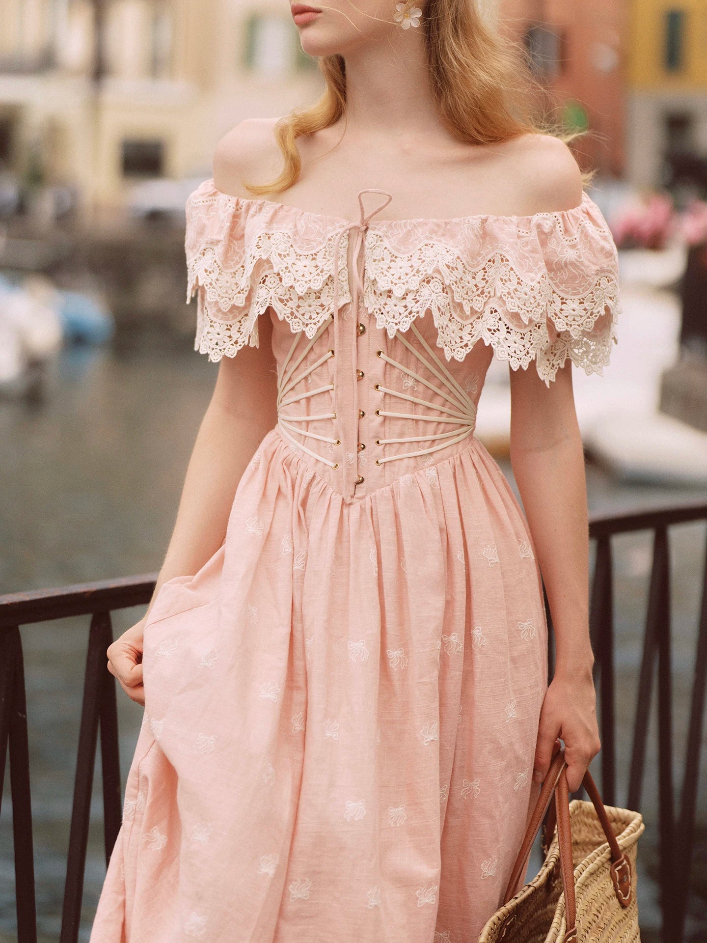 80-102cmSummer Pink Birthday Party Long Dress Women Vintage ElegantSlim Sexy Boat Neck Hollow Out Embroidery Lace Fishbone Dress