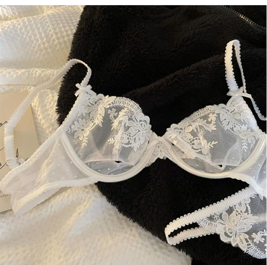 The Jardin Floral Lace Bra & Brief Set | Push-Up Underwire 3/4 Cup | Lace Lingerie | Black & White | Parisian Princess