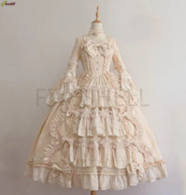 Anime Lolita Princess Dress For Women Cute Bow Lace Chiffon Stitching Dresses Ladies All-match Large Swing Skirts New
