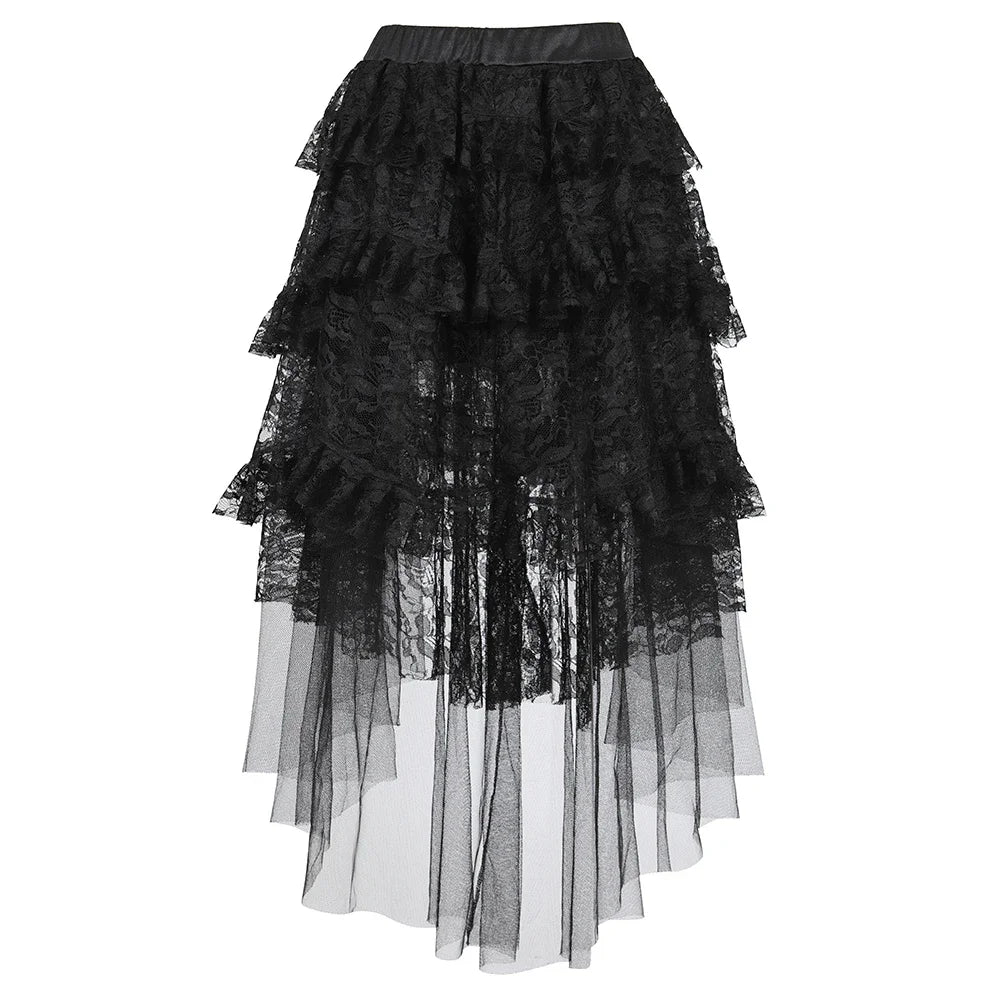 The Midnight Waltz High-Low Gown: A Parisian Noir Masterpiece | Layered Lace & Tulle Asymmetrical Skirt (XS-6XL) | Parisian Princess
