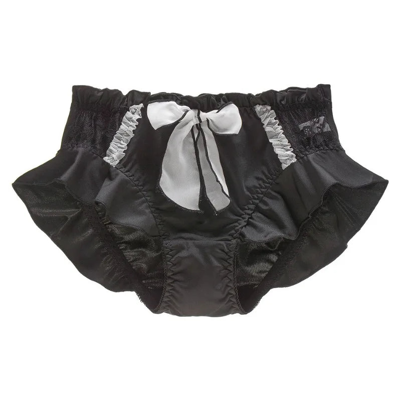 The Macaron Milk Silk Briefs | Lolita Lace Ruffle Panties | Sweet Bow Ribbon Intimates | Parisian Princess