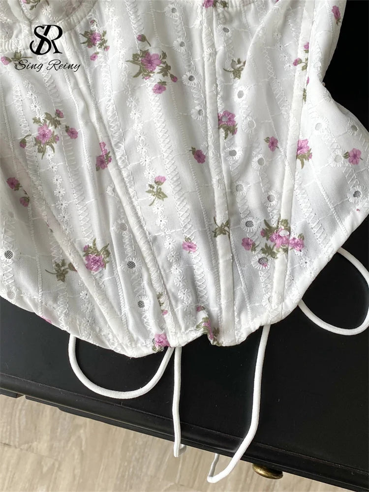 The Trianon Embroidered Corset | French Sweet Floral Lingerie Top | Hollow Out Backless Bandage Camisole | Parisian Princess