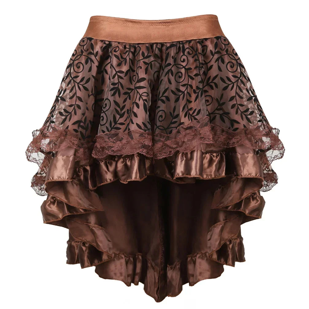 The Trianon Asymmetrical Lace Skirt | Vintage High-Low Floral Ruffle Overlay | Medieval Burlesque Half-Slip Costume | Parisian Princess