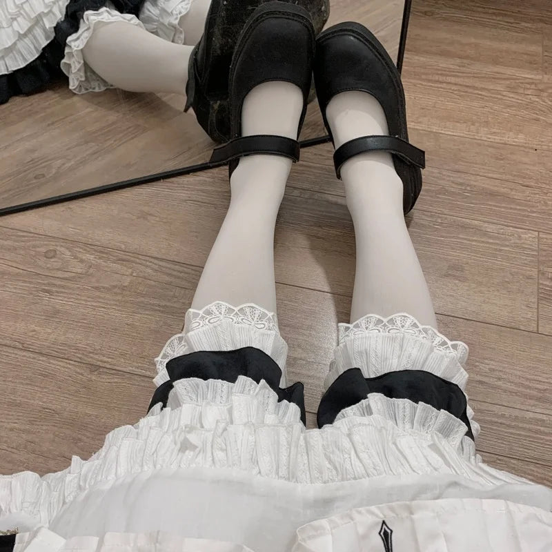 French Sweet Lolita Safety Short Pants Women Parisian Ruffleds Knickers Cotton Elastic Waist Victorian Bow Shorts Cute Bloomers