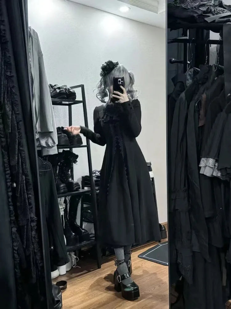France Gothic Grunge Y2k Lace Dress Women Dark Academia Sexy Slim Party Dresses Korean Fashion Design Festival Long Prom Dress