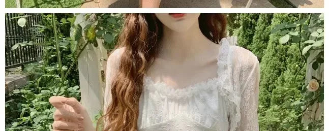 Lace Sun Protection Clothing Women's Summer Outerwear with Strap Vest Top Short Slim Long Sleeve Shirt Coat Gentle Breeze