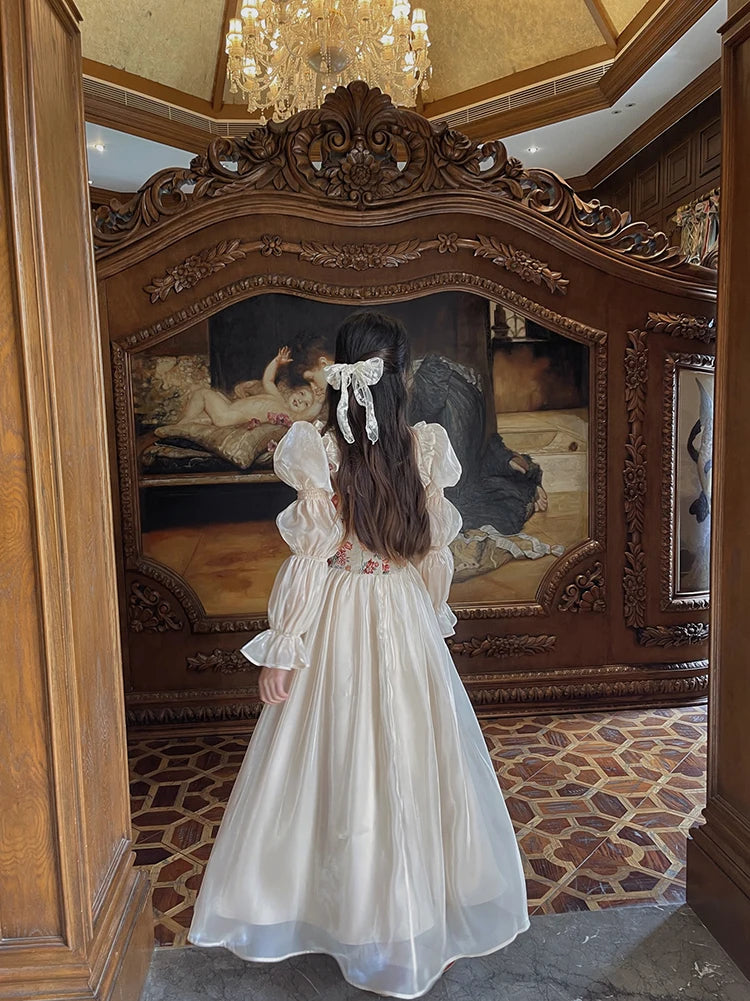 The Trianon Fairy Midi | Vintage Floral Puff Sleeve Prom Dress | Elegant Luxury Print Summer Gown | Parisian Princess
