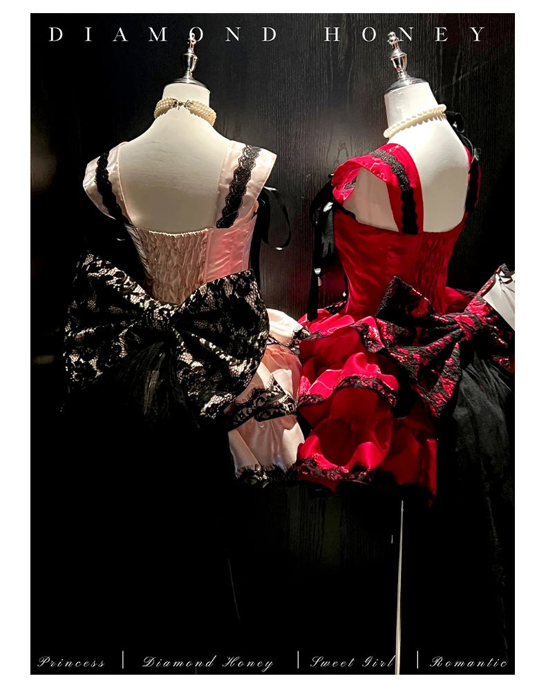 Princess Romantic Date Anniversary Wedding Party Pink Dress Girls Women's Sweet Lolita Halter Off-Shoulder Ball Gown Dresses