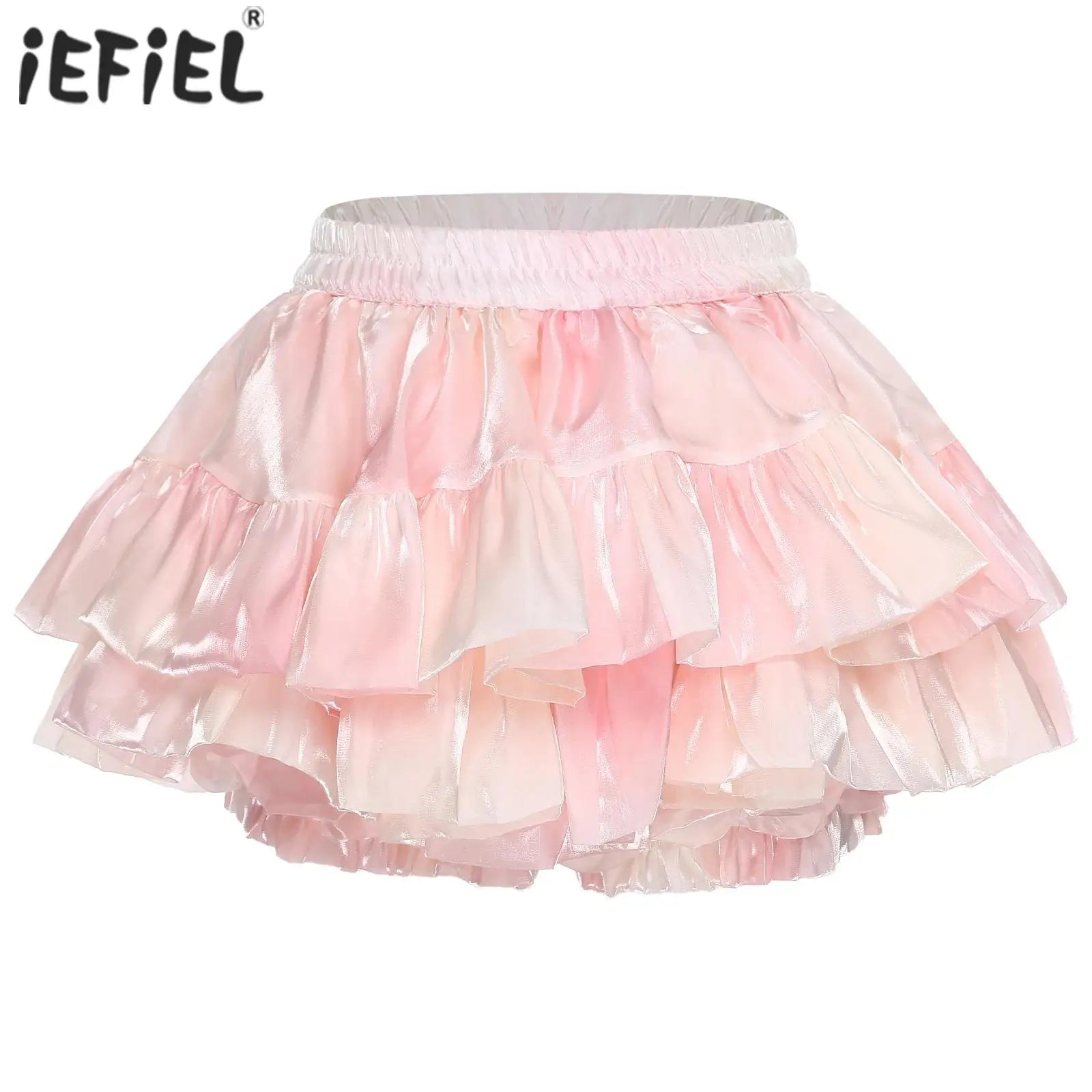 Women Lolita Pumpkin Shorts Puff Y2K Skirt Iridescent Tiered Culottes Elastic Waistband Ruffled Hem Built-in Skirt Anime Costume