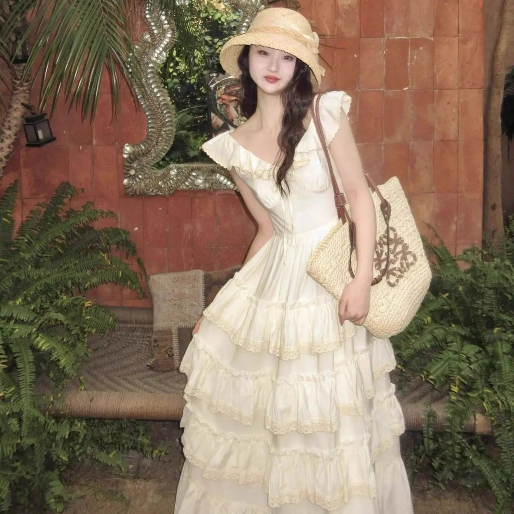 The Riviera Lolita Mini | Sweet Summer Beach Ruffle Dress | Turn-Down Collar Slim A-Line Sundress | Parisian Princess