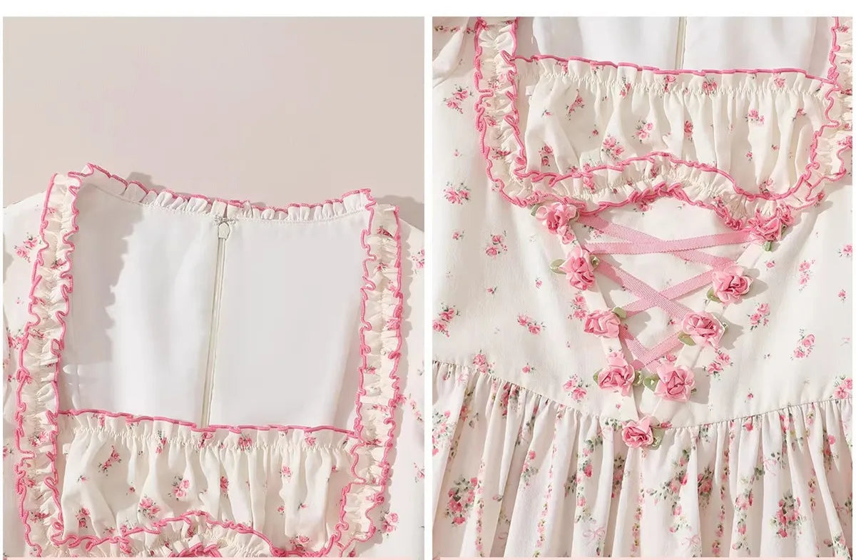 The Giverny Floral Cotton Gown | Square Neck Puff Sleeve Midi | French Countryside Prairie Dress | Parisian Princess