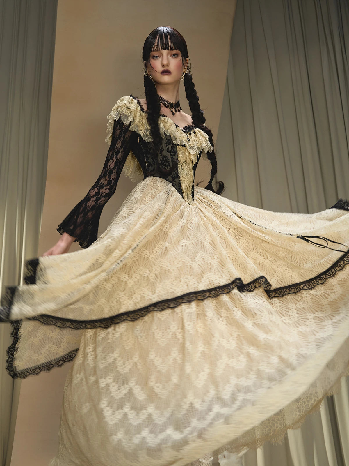 Parisian Lace Maxi Dresses Women Vintage Elegant Slim Luxury Lace Fishbone Dress Birthday Party Evening Dresses