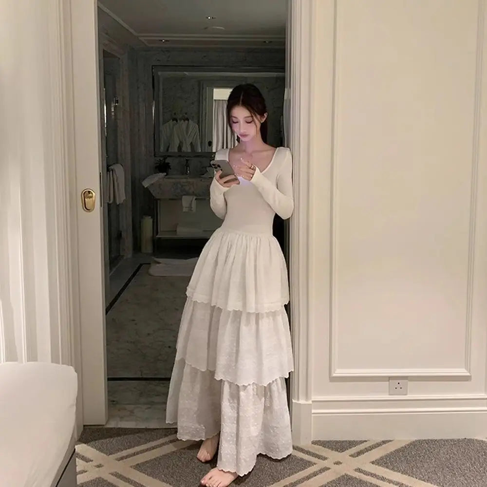 The Tuileries Garden Cake Dress | Long Sleeve Ruched Maxi | French Fairycore Gown | Parisian Princess