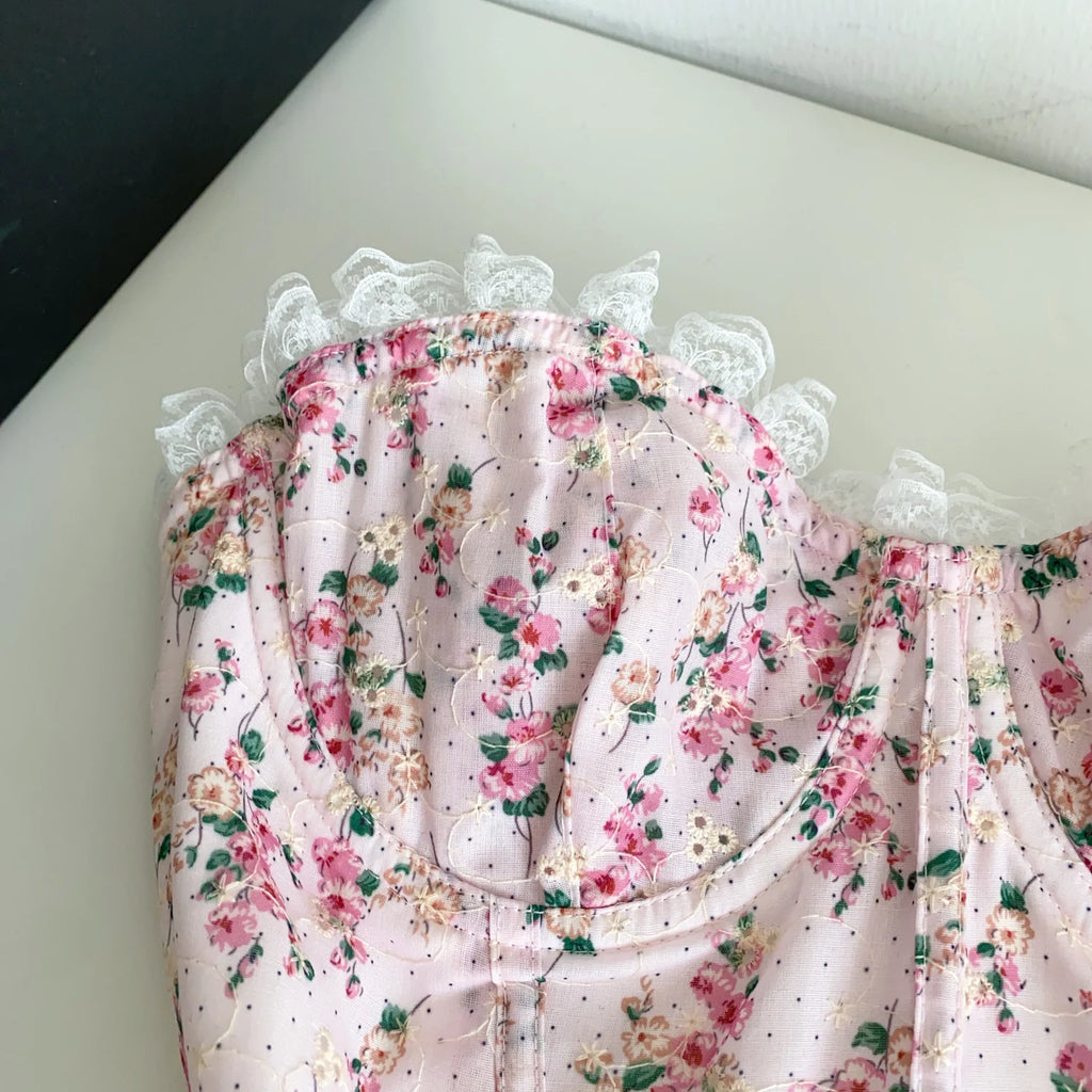 Parisian Floral Corset Tanks Top Corset Bustier Camis Chic Crop Top Women Party Sling Top Y2k