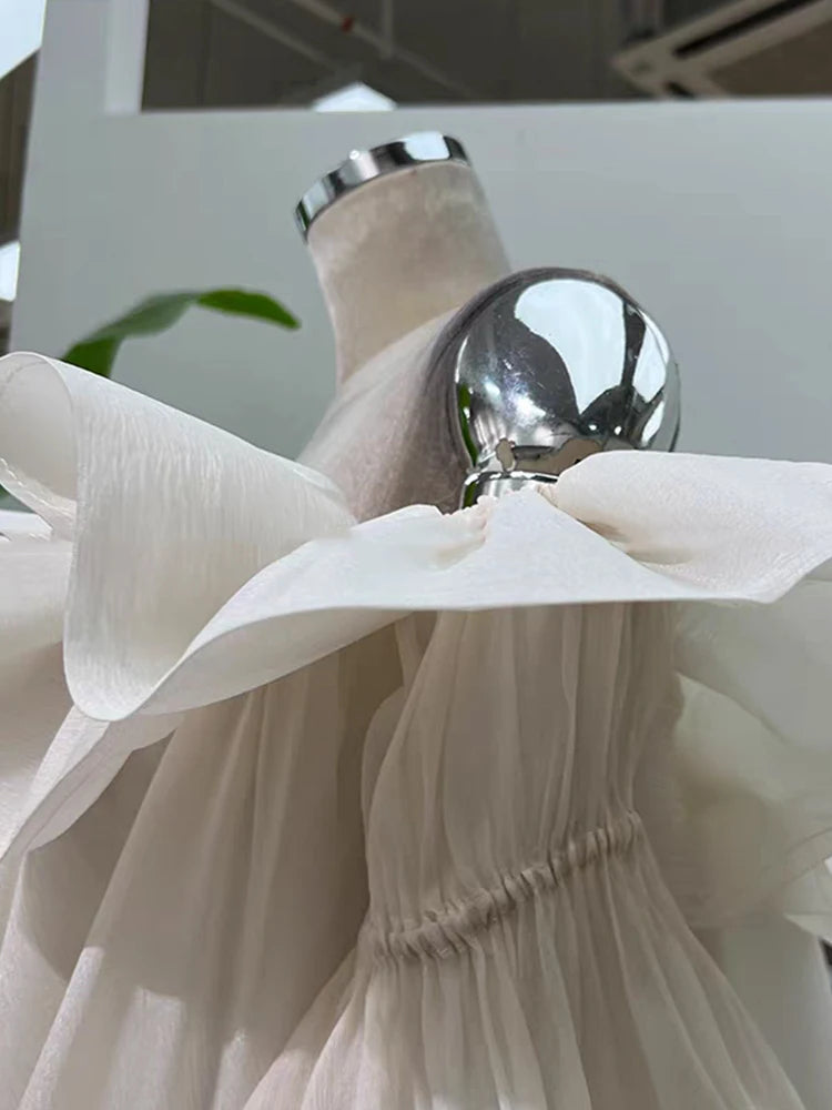 French one-shoulder ruffled strapless dress autumn women's wear princess dress fashionable loose puffy dress