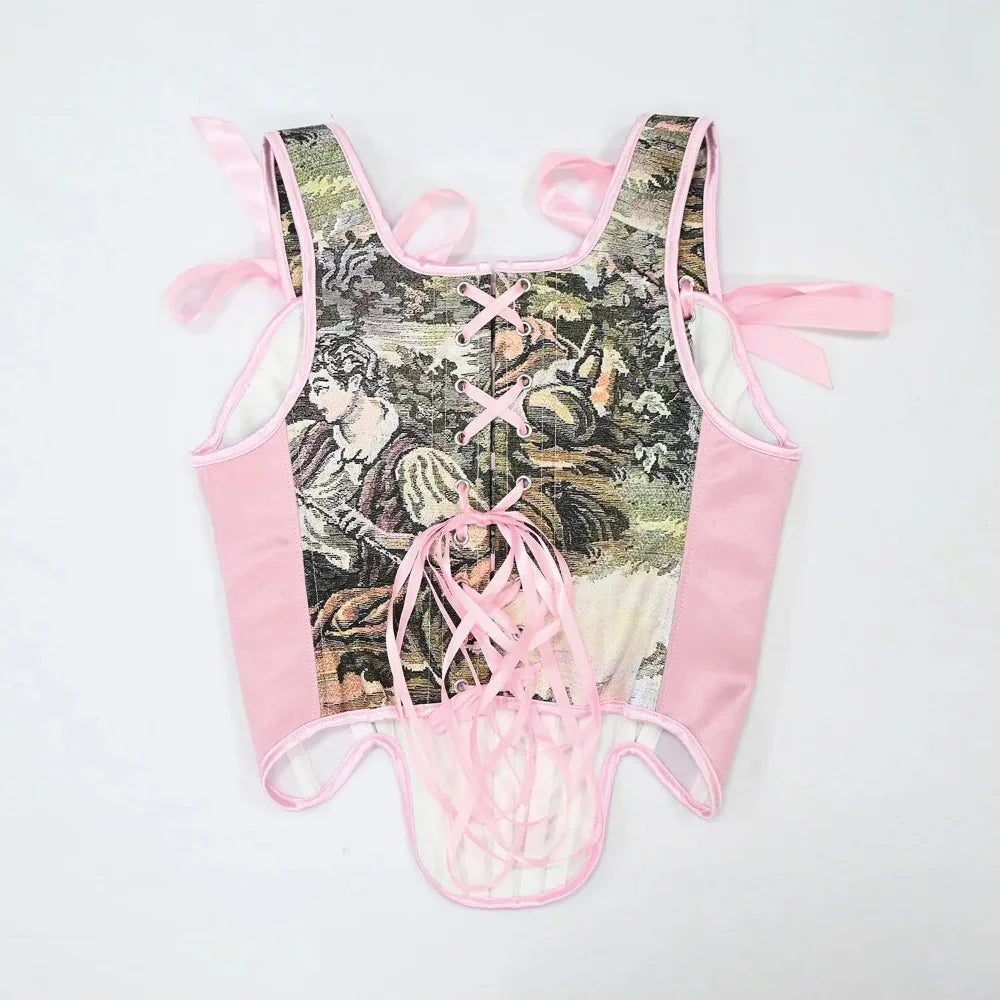 The Versailles Duchess Lace-Up Pink Bustier | French Lolita Overbust Corset | Vintage Bodice Crop Top | Parisian Princess