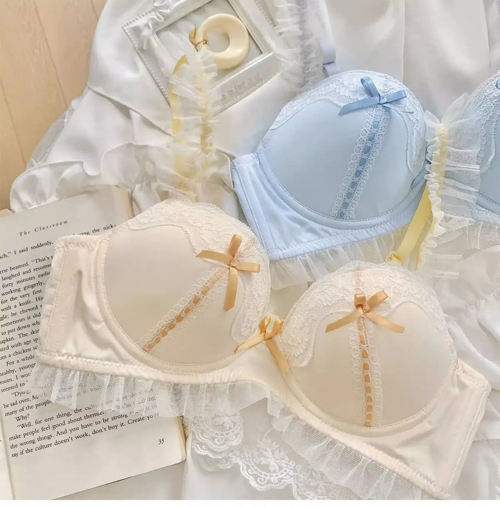 The Petit Coquette Lace Bra | Lolita Princess Style Wire-Free Push Up | Small Bust Gathering Lingerie | Parisian Princess