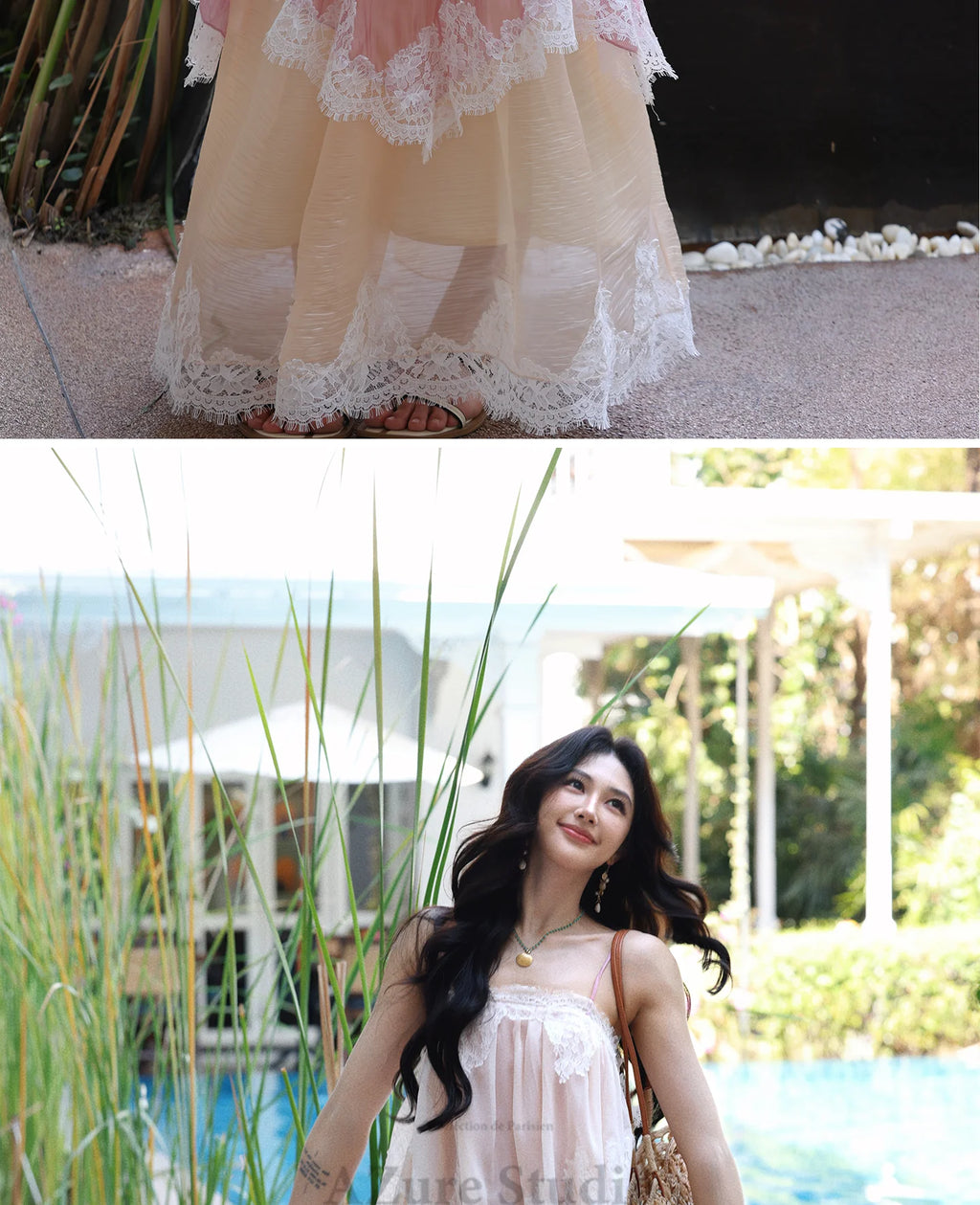 The Chantilly Gradient Lace Gown | Strapless Heavily Embellished Maxi | Vintage Gathered Skirt | Parisian Princess