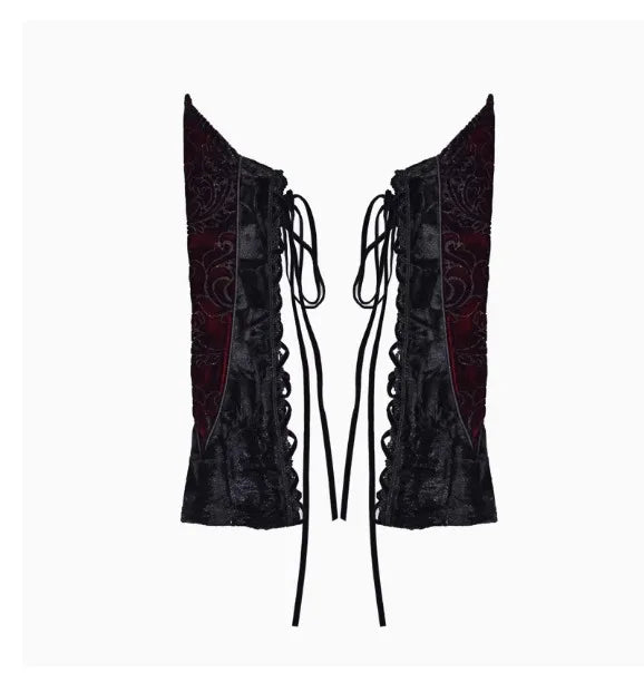 Gothica Original Design Vampire Black Red Dress Lace Patch Gothic Velvet Trumpet Sleeveless Sexy X-Long Dress Halloween