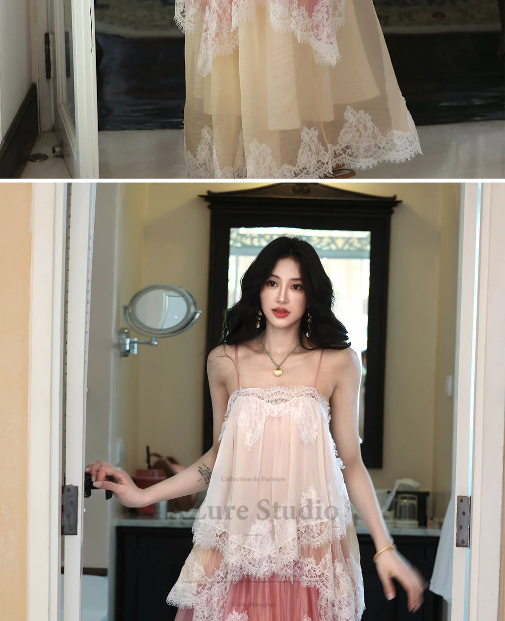 The Chantilly Gradient Lace Gown | Strapless Heavily Embellished Maxi | Vintage Gathered Skirt | Parisian Princess