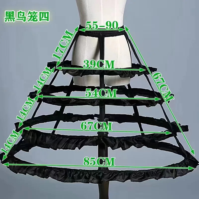 Women Girls Lolita Hollow Lotus Leaf Lace Bird Cage Fish Bone Skirt Cosplay Dress Skirt Petticoat Bride Wedding Dress Lining