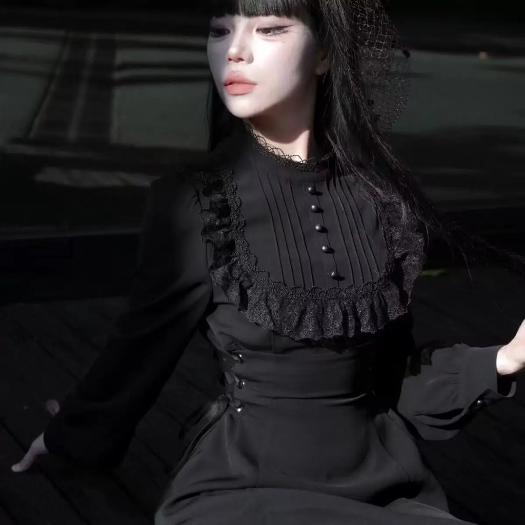 Coalfell French Gentle Heavy Engineering Dress Design Fall and Winter Long-sleeved New Waist Lace Thin Temperament Long Dress