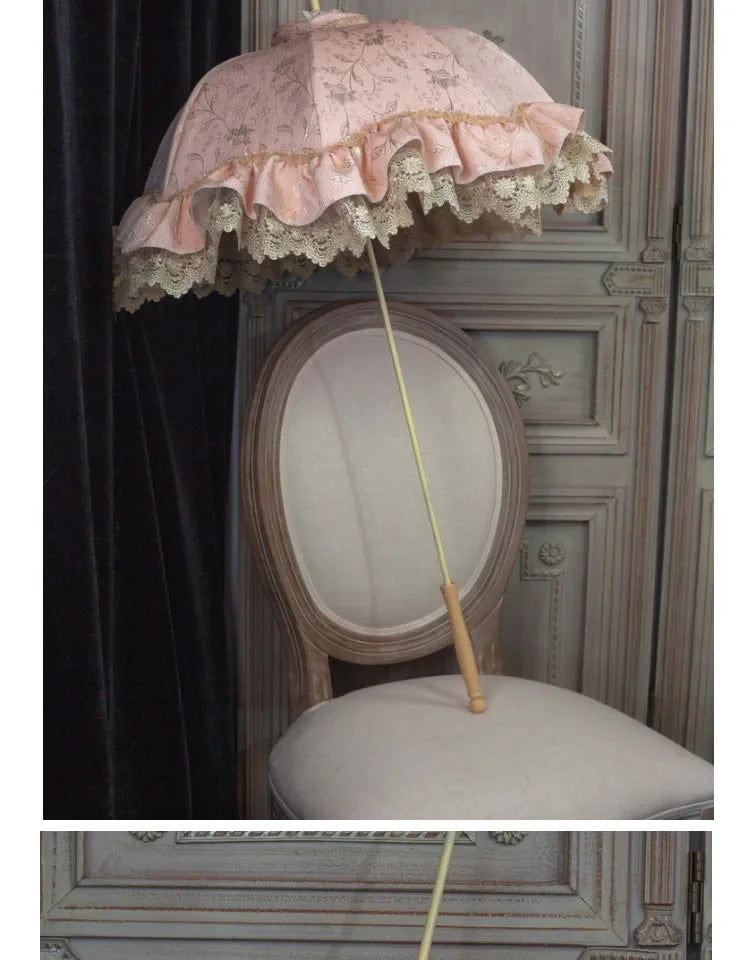 Satin and Lace Long Handle Umbrella | Handmade Victorian Parasol & Princesscore Sunshade | Parisian Princess