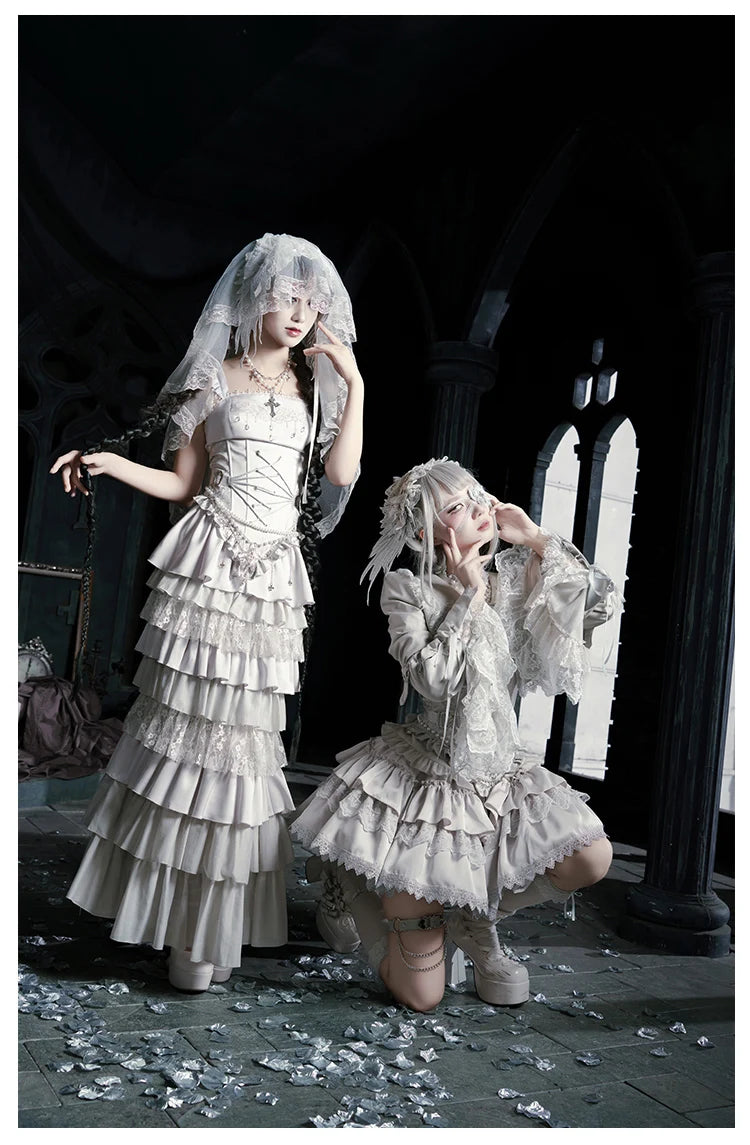 Gothica Signature Long Split Dress New Womens French Elegant Court Style Heavy Industry Lolita Dress Fishbone Corset Skirt Shirt Set