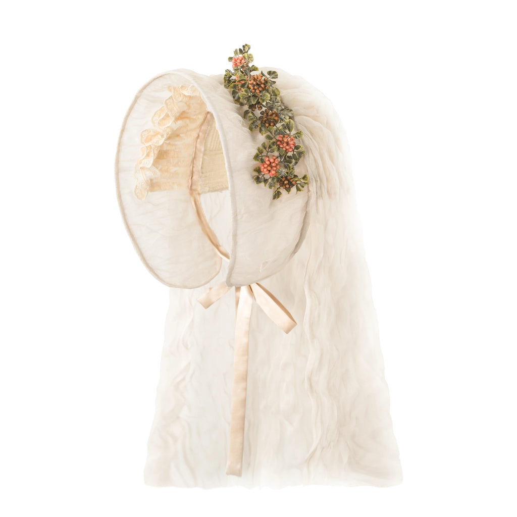 The Heirloom Floral Lace Bonnet | European Retro Sweet Lolita Hat | Trailing Mesh Ribbon Headwear | Parisian Princess