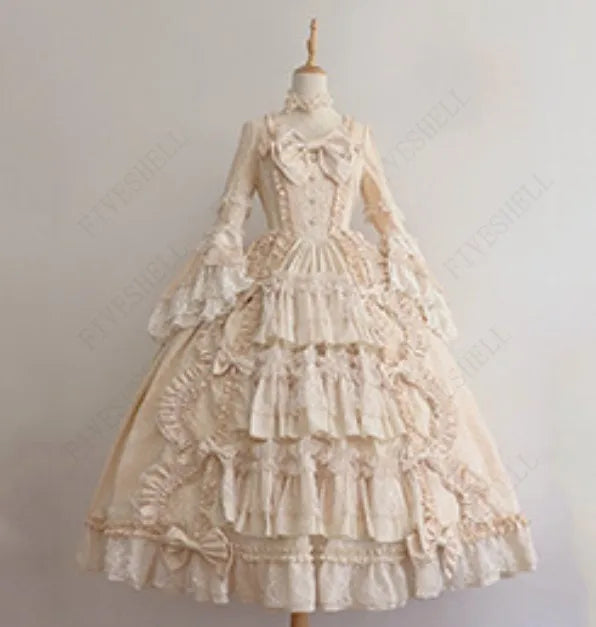 Anime Lolita Princess Dress For Women Cute Bow Lace Chiffon Stitching Dresses Ladies All-match Large Swing Skirts New