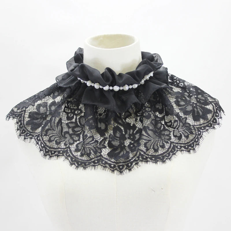 Elegant Hollow Embroidery High Collar Shawl Ruffled Fake Collar White Scarf Half Shirt Decorative Stand Collar