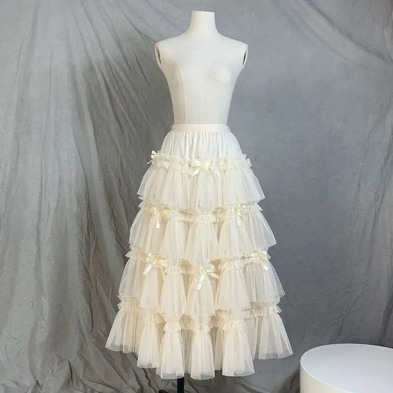 The Trianon Layered Gauze Cake Skirt | Romantic Ruffle A-Line Midi | European Princesscore Skirt | Parisian Princess