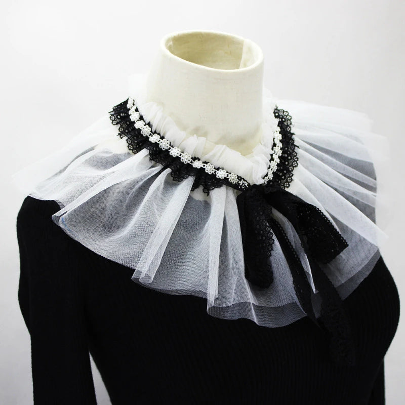 Elegant Hollow Embroidery High Collar Shawl Ruffled Fake Collar White Scarf Half Shirt Decorative Stand Collar
