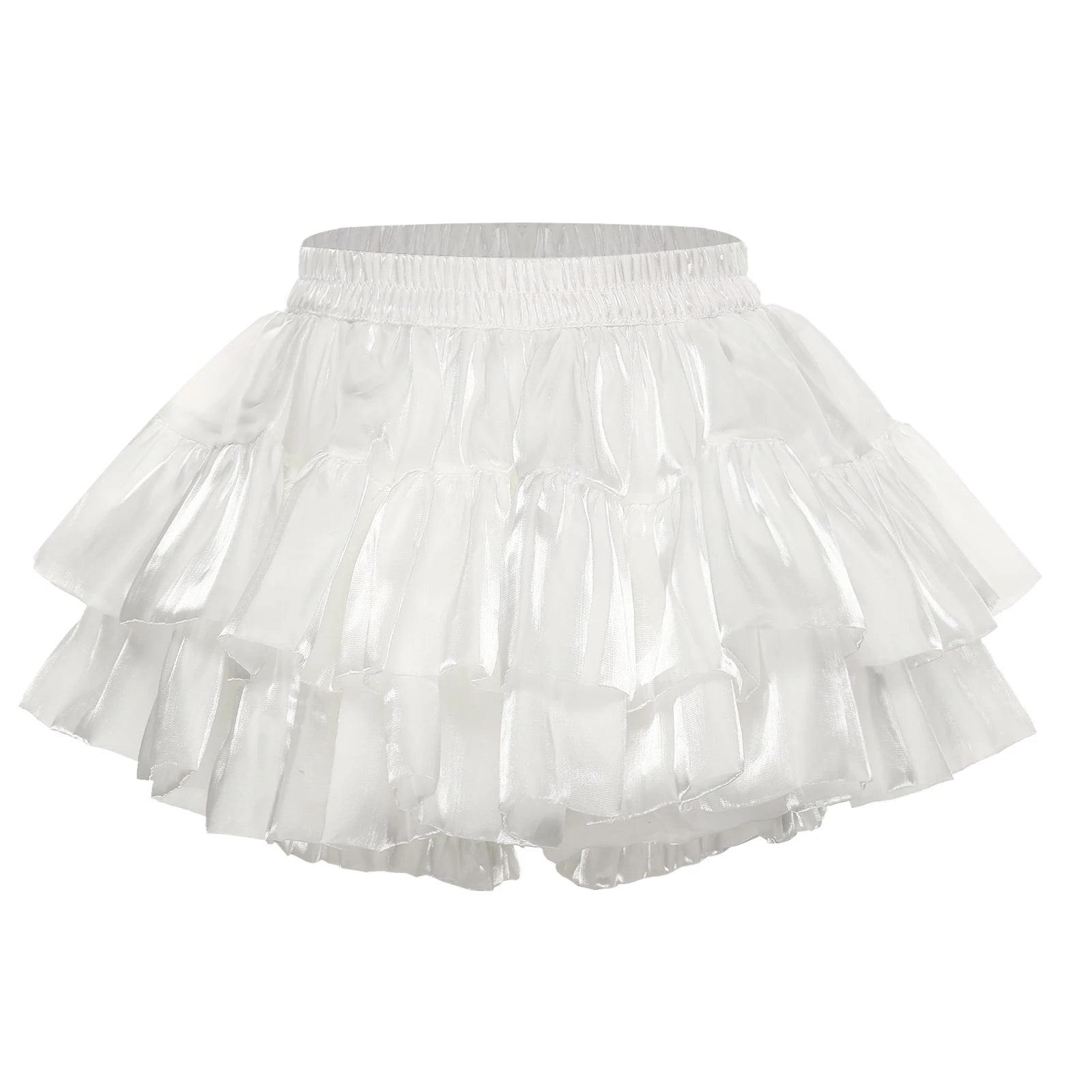 Women Lolita Pumpkin Shorts Puff Y2K Skirt Iridescent Tiered Culottes Elastic Waistband Ruffled Hem Built-in Skirt Anime Costume