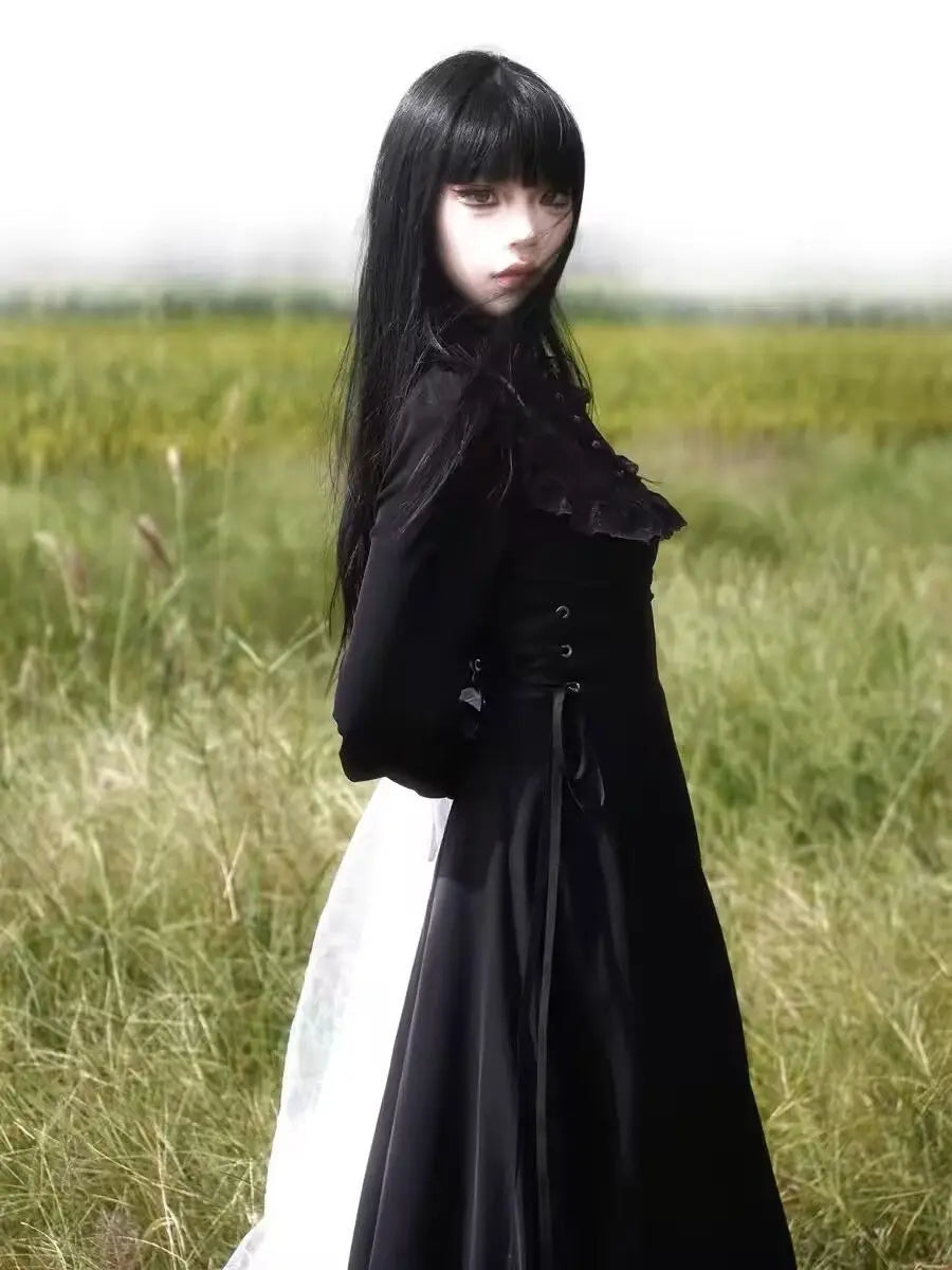 Coalfell French Gentle Heavy Engineering Dress Design Fall and Winter Long-sleeved New Waist Lace Thin Temperament Long Dress