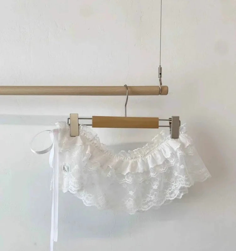 Lace-up Lace Side Half-body Skirt Short Sash Curtain Apron Girls Sweet Jeans Casual Pants Accessories Skirt