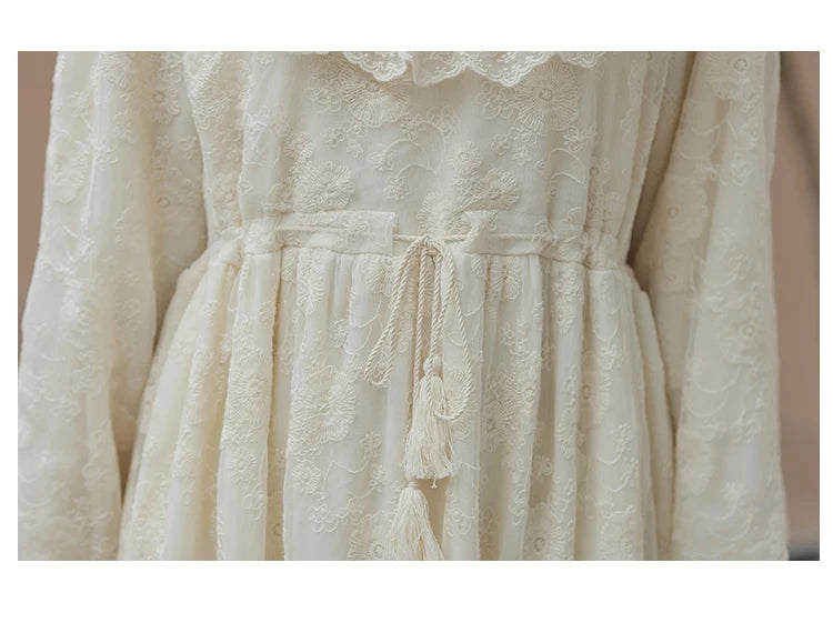The Apricot Petal Gown | Embroidered Lace Ruffle Dress | French Romantic Fairy Maxi | Parisian Princess