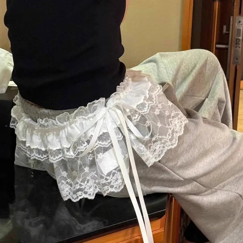 Lace-up Lace Side Half-body Skirt Short Sash Curtain Apron Girls Sweet Jeans Casual Pants Accessories Skirt