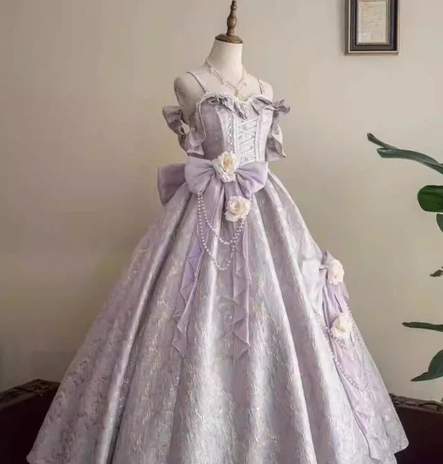 Lolita Original Princess Dress Fashion Sweet Flower Bead High Waist Slim Long Suspender Dress Wedding Gorgeous Adult Party Dress