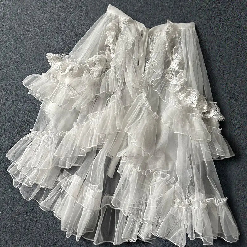 The Swan Lake Ruffled Cover-Up | Double-Layer Asymmetrical Mesh Skirt | Sweet Lolita Waist Curtain | Parisian Princess
