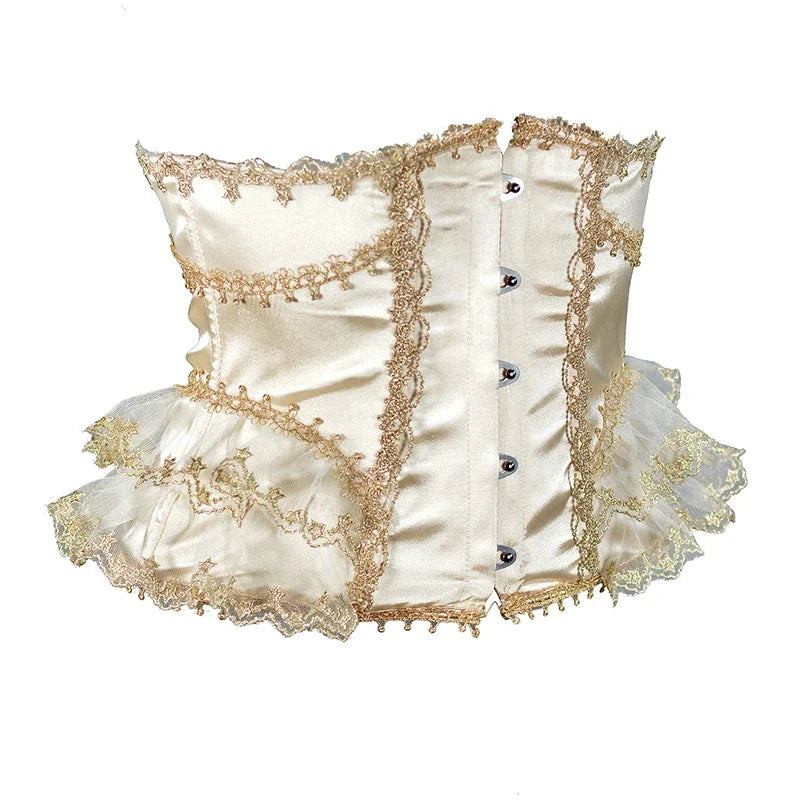 Women Short Steel Bones Floral Lace Underbust Corset Sexy Wedding Evening Dress Corsets Luxury Court Princess Cosplay Lolita