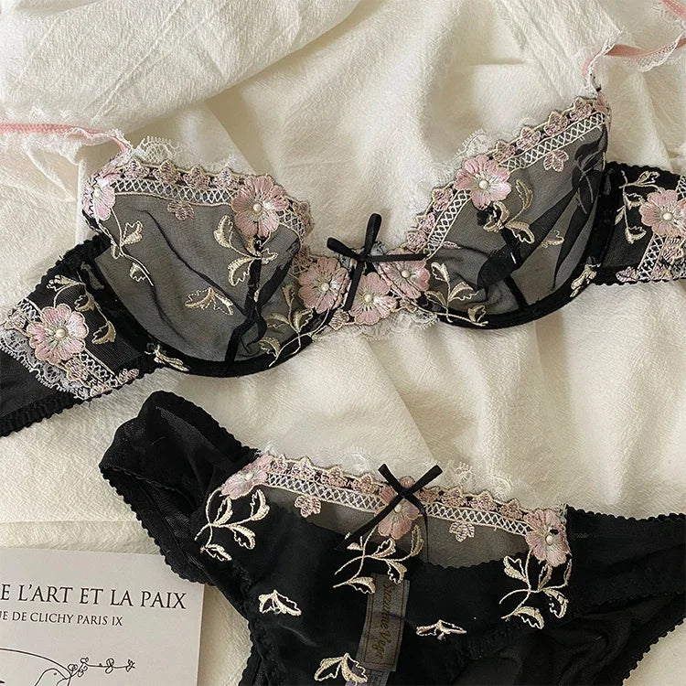 The Versailles Lace Lingerie Set | Push-Up Bra & Brief | Floral Lace Underwire | Parisian Princess