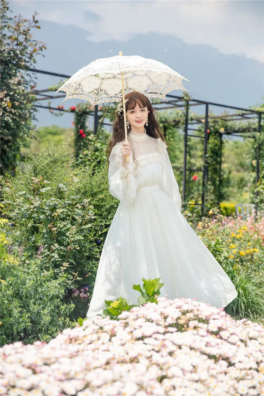 Fairy Woman Chic Romantic Lace Lantern Sleeve Retro Princess Dresses Vestido Festa Faldas Vintage Cottage Chiffon Gatsby Dress