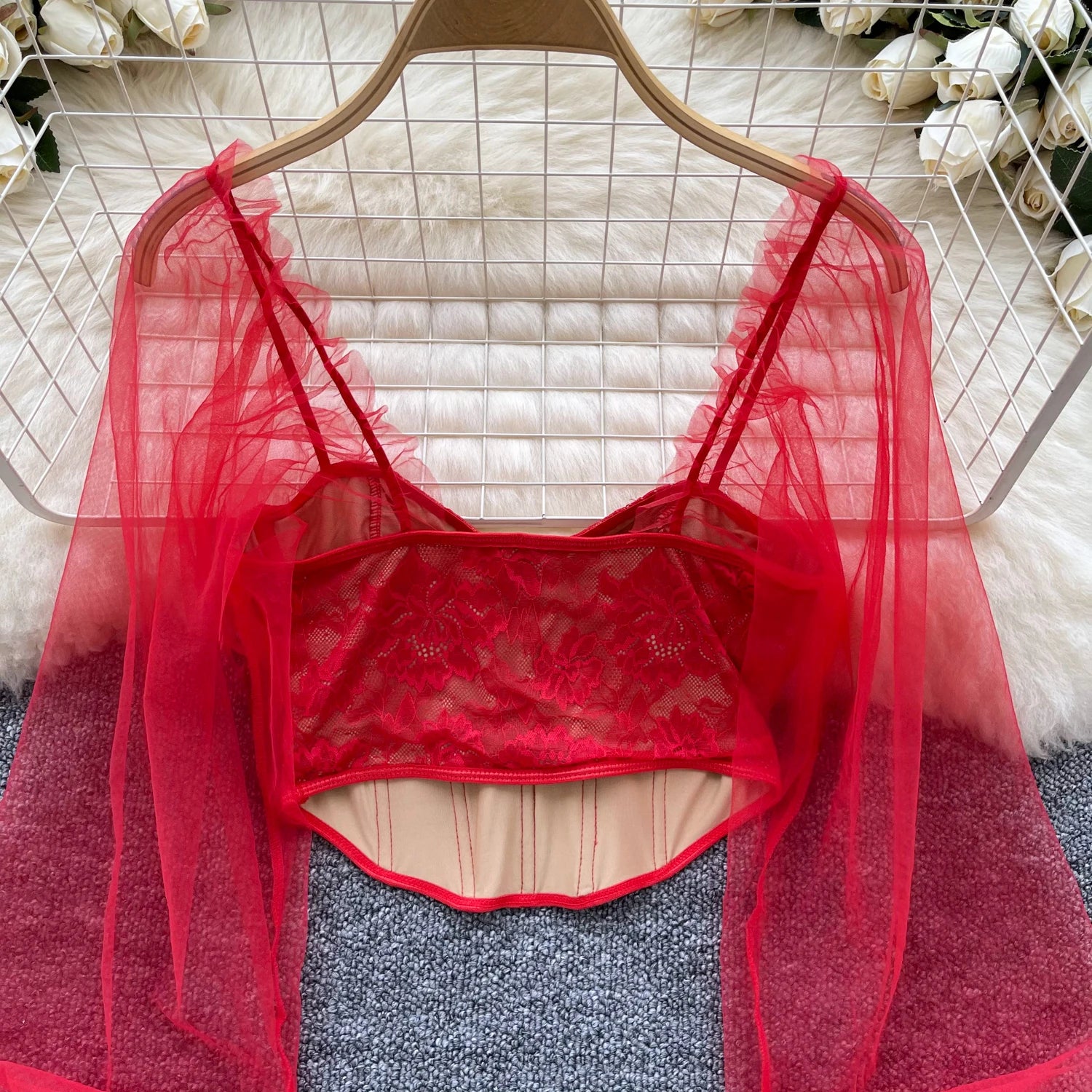 Women Chic Lace Mesh Sheer  Long Sleeve Backless Crop Top Solid Slim Parisian French Fashion Summer Women Shirt Square Collar