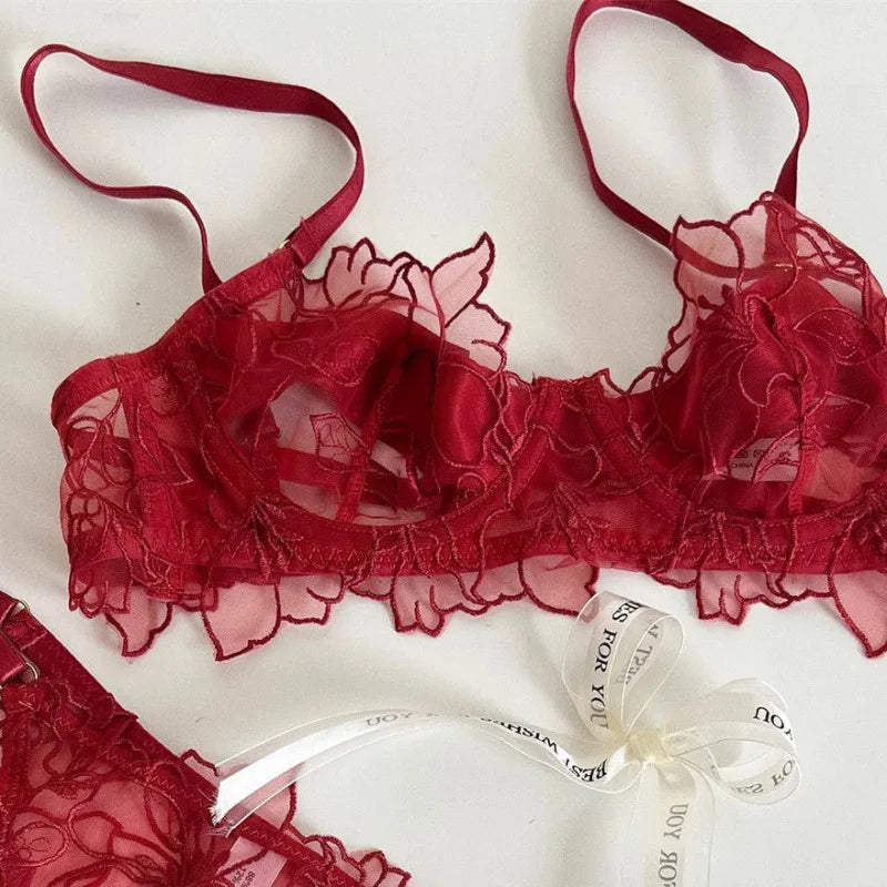 Sexy Lace Lightweight Bra Set Soft Underwire for Lift and Support Prevents Sagging Exquisite Embroidered Lingerie Two-Piece Set